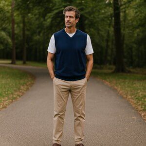 IZOD Golf Sweater Vest Men L Navy Mercerized‎ Cotton Preppy Old Money Academia